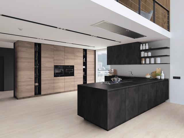 Concrete and fir wood in a kitchen